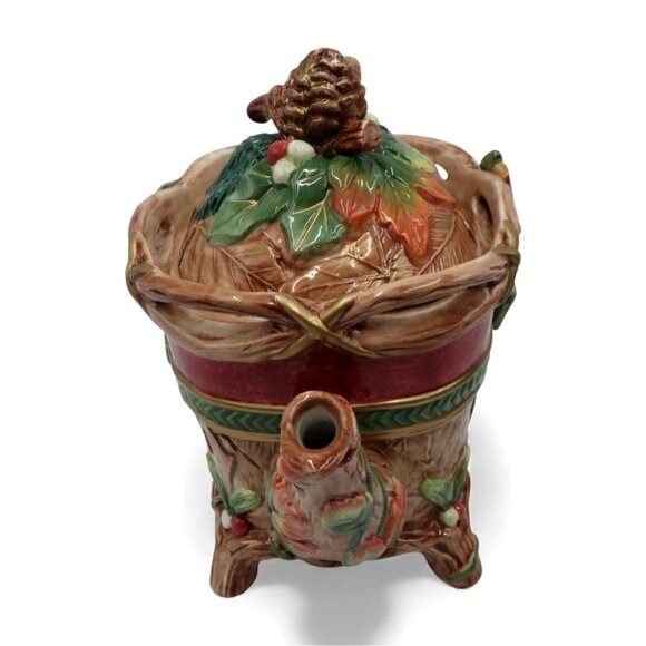 FITZ & FLOYD Classics Christmas Lodge Teapot With Pinecone and Leaf Design - Picture 4 of 13